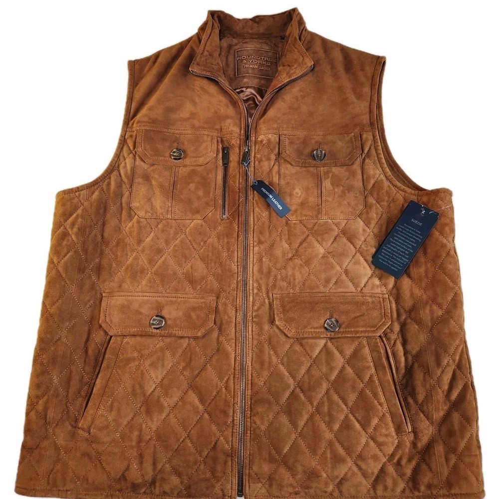 ROUNDTREE & YORKE Cognac Leather Suede Vest Mens 2XLT 2XT Tall Retail $375 NEW